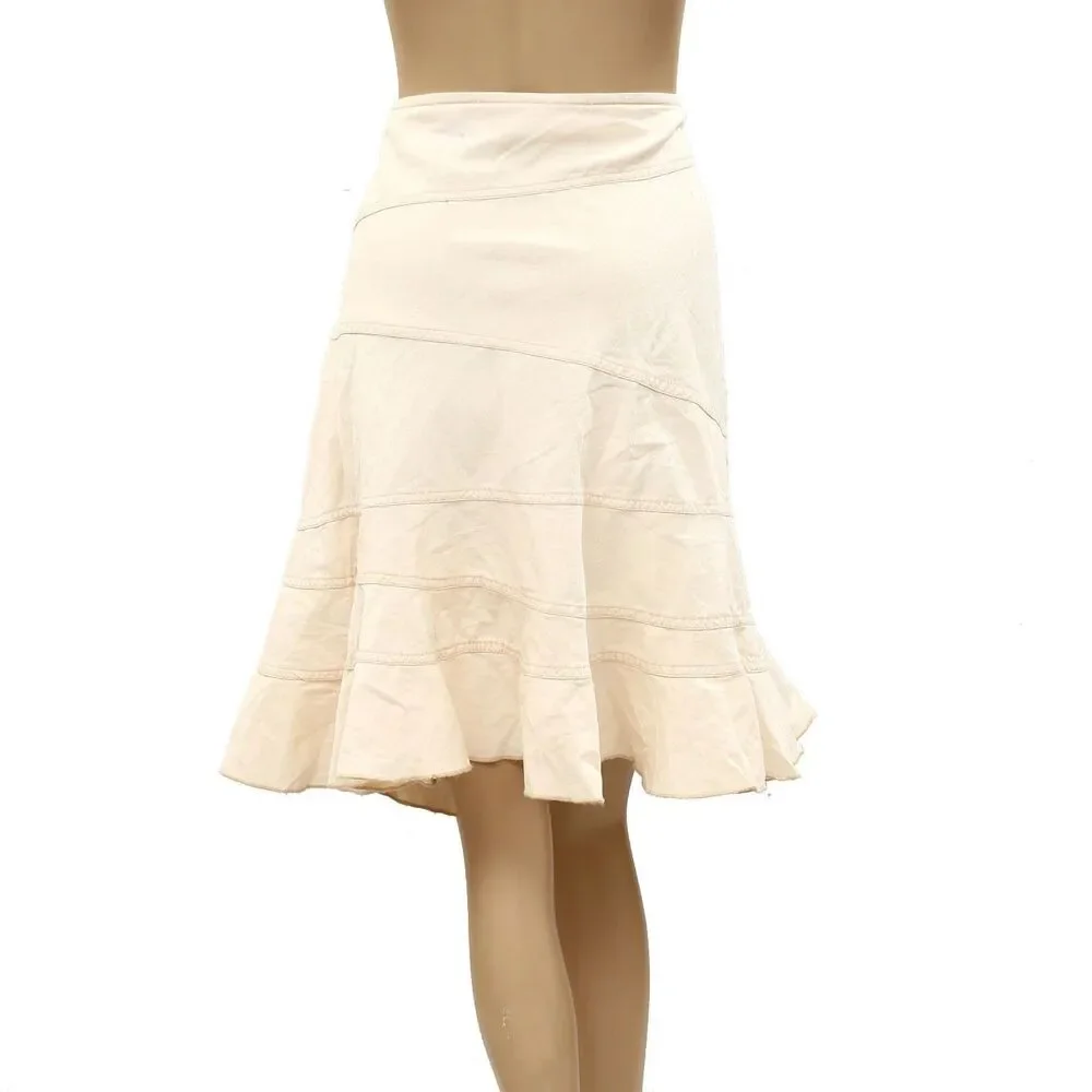 Urban Outfitters Millie Fluted Denim Mini Skirt Low-Rise Cream Cotton XL 286932